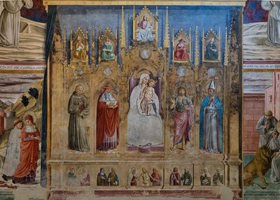 A Fake Polyptych with the Virgin Mary and Child, S. Anthony of Padua, St. Jerome, St. John and St. Louis of Toulouse, Chapel of St. Jerome by Benozzo di Lese di Sandro Gozzoli