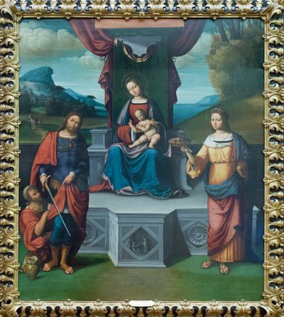 Madonna and Child Enthroned with St Martin and St Rosalia by Benvenuto Tisi da Garofalo