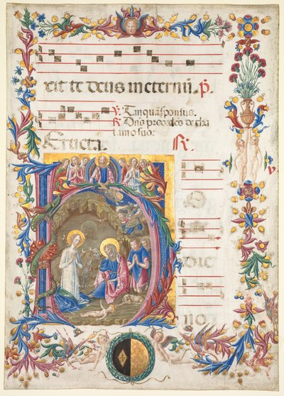 Single Leaf from an Antiphonary: Initial H[odie nobis] with The Nativity by Benvenuto di Giovanni