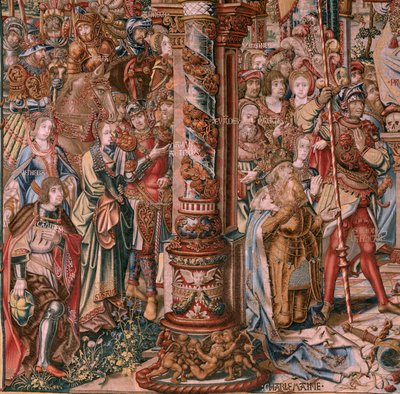 Flemish tapestry. Series The Honours. Faith. First tapestry in the series. Model Cartoonists from the circle of Bernard van Orley and Jan Gossaert (Mabuse). Manufacture Pieter van Aelst, Brussels. Ca 1550. Fabric Gold, silver, silk and wool. by Bernaert van (circle of) Orley