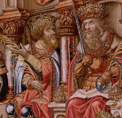 Flemish tapestry. Series The Honours. Honour. Second tapestry in the series. Model Cartoonists from the circle of Bernard van Orley and Jan Gossaert (Mabuse). Manufacture Pieter van Aelst, Brussels. Ca 1550. Fabric Gold, silver, silk and wool. by Bernaert van (circle of) Orley