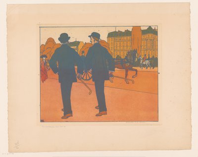 Two Men Walking with Bowler Hats by Bernard Boutet de Monvel