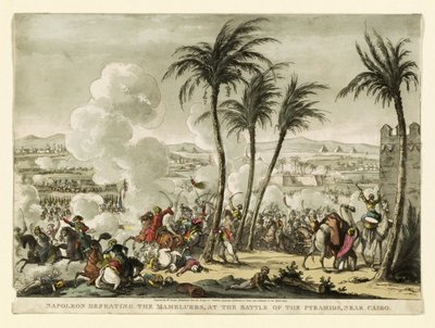 Napoleon Defeating the Mamelukes at the Battle of the Pyramids, Near Cairo, engraved by George Cruikshank, pub. 1823 by Bernard Edouard Swebach