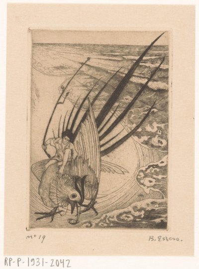 Figure Sitting on a Pheasant on the Beach by Bernard Essers (signed by artist)