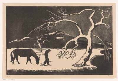Man with Horse in the Snow by Bernard Essers (signed by artist)