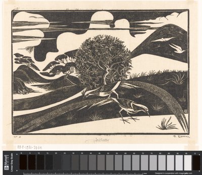 Two Pheasants in a Hilly Landscape by Bernard Essers (signed by artist)