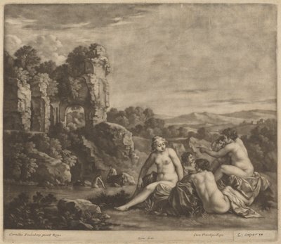 Bathers in a Landscape by Bernard Lens, after Cornelis van Poelenburch