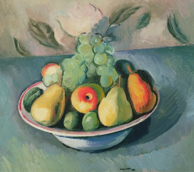 A Still Life of Fruit in a Bowl by Bernard Meninsky