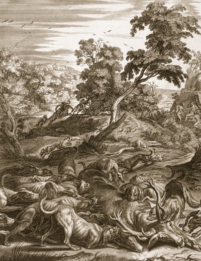 Actaeon Turned into a Stag and Devoured by his Hounds by Bernard Picart