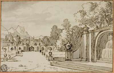 Formal Garden with Fountain in Foreground by Bernard Picart