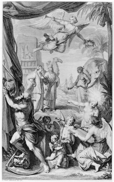 Frontispiece to Voyages...par le Muscovie, en Perse, et aux Indes Orientales by Bernard Picart