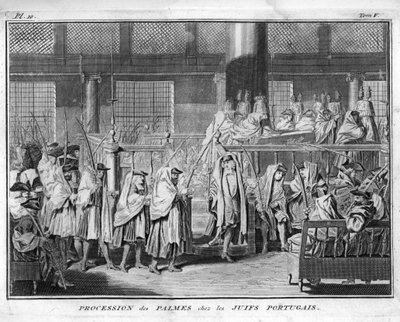 Judaism: Procession of the palms celebrated in the Jewish Portuguese community Engraving from Illustration de ceremonies et customs religieuses de tous les peuples du monde by Bernard Picart (1723-1743) 1819 Private collection by Bernard Picart