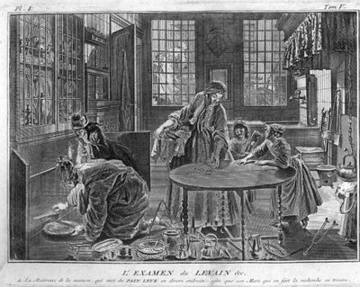 Judaism: the examination of leaven, the search for leaven on the eve of the feast of Pessah (Easter) The search for leaven, removal of all chametz on the eve of Passover for the Jewish people) Engraving from Illustration of ceremonies and customs relig by Bernard Picart