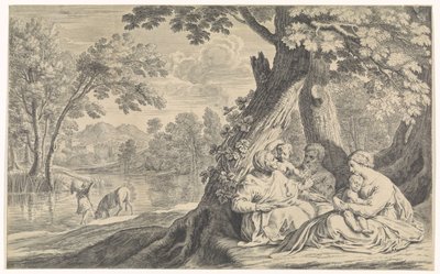 Landscape with Holy Family, Accompanied by Elizabeth and John the Baptist by Bernard Picart