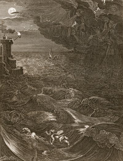 Leander Swims Over the Hellespont to Meet his Mistress Hero by Bernard Picart