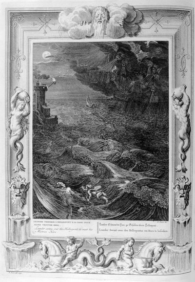 Leander Swims Over the Hellespont to Meet His Mistress Hero by Bernard Picart