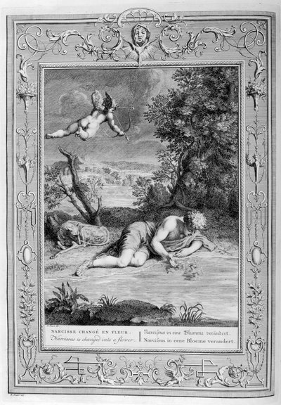 Narcissus in Love with His Own Reflection, 1733 by Bernard Picart