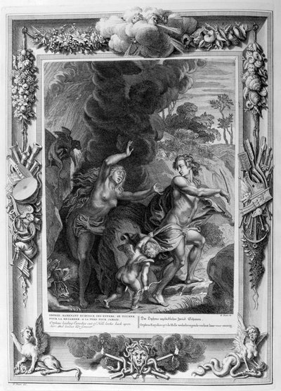 Orpheus, leading Eurydice out of Hell, looks back upon her and loses her forever by Bernard Picart