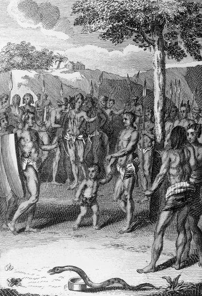 Ritual ceremony, with snake in foreground, Guinea, from Histoire Generale des Ceremonies, moeurs, et coutumes religiousness de tous les peuples du monde, by Antoine Banier and Jean Baptiste Le Mascrier by Bernard Picart