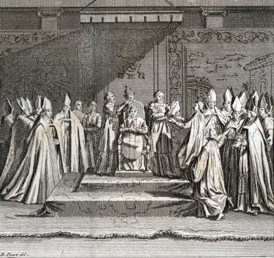 Solemn Inauguration of the Pontificate Representation of the coronation of the pope) Engraving from Illustration of ceremonies and religious customs of all peoples of the world by Bernard Picart by Bernard Picart