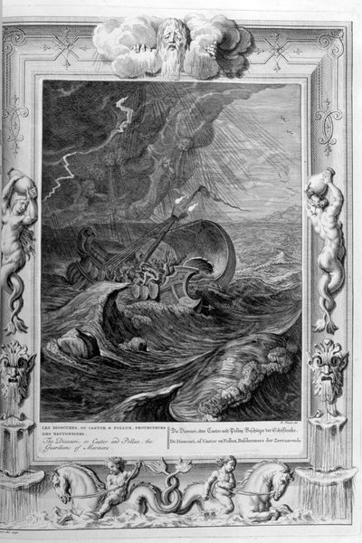 The Dioscuri Castor and Pollux protect a ship by Bernard Picart