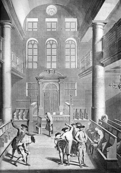 The Penitence of the German Jews in their Synagogue, flogging at Yom Kippur, the Day of Atonement - The scene probably takes place in Amsterdam, in an Ashkenazi synagogue by Bernard Picart