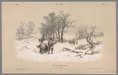 Family Gathering Wood in the Snow by Bernard Romain Julien