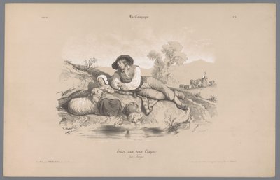 Shepherd with Girl by a Pool (series title: Depictions of Rural Life) by Bernard Romain Julien