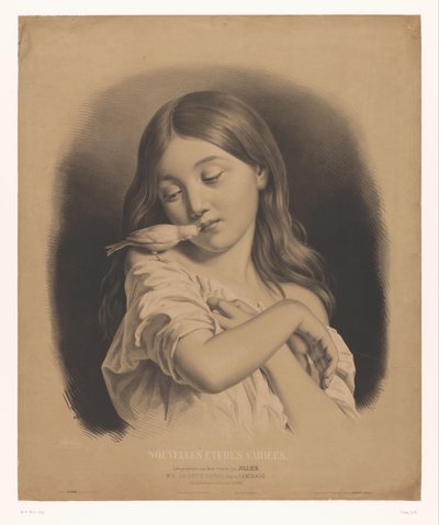 Young Girl with a Bird on Her Shoulder by Bernard Romain Julien