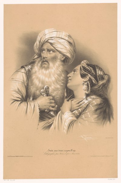 Man with Turban and Weeping Woman by Bernard Romain Julien
