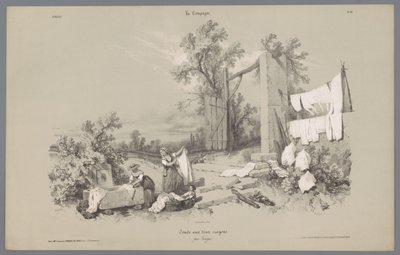 Two Women and a Girl Doing Laundry Outside (Scenes of Rural Life series) by Bernard Romain Julien