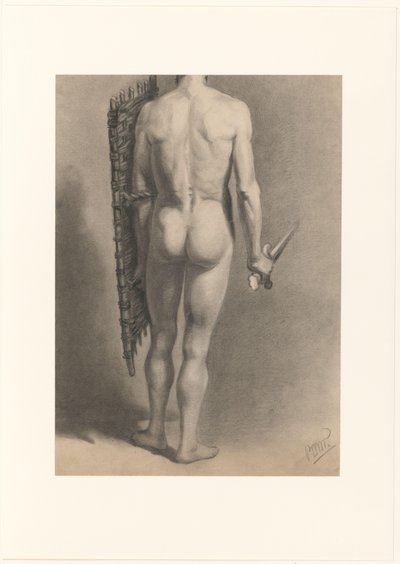 Male Nude with Sword and Shield, Seen from the Back by Bernard Willem Wierink (signed by artist)