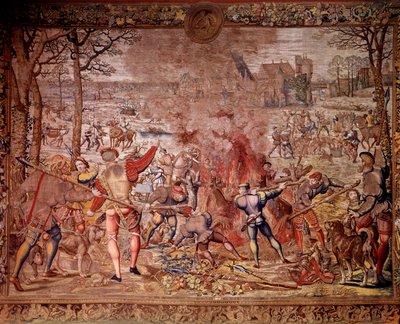 The Hunts of Maximilien: The Month of January, Aquarius, Wild Boar Hunting, Flambee, Curee by Bernard van (after) Orley