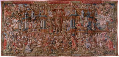 Flemish Tapestry. Series The Honours. Fame (La Fama). Third Tapestry in the Series. Model Cartoonists from the Circle of Bernard van Orley and Jan Gossaert (Mabuse). Manufacture Pieter van Aelst, Brussels. Ca 1550. by Bernard van Orley