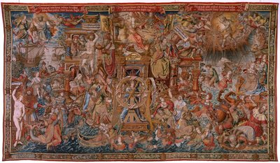 Flemish Tapestry. Series The Honours. Fortune, The Way to the Honours. Fifth Tapestry in the Series. Model Cartoonists from the Circle of Bernard van Orley and Jan Gossaert de Mabuse. Manufacture Pieter van Aelst, Brussels. by Bernard van Orley