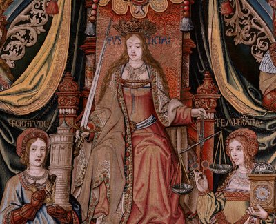 Flemish tapestry. Series The Honours. Justice. Ninth tapestry in the series. Model Cartoonists from the circle of Bernard van Orley and Jan Gossaert. Manufacture Pieter van Aelst, Brussels. Ca 1550 by Bernard van Orley