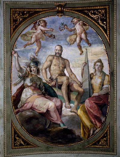 Allegorical representation of Cosimo I, Sala di Bona ceiling, Pitti Palace, Florence, Italy by Bernardino Barbatelli Poccetti
