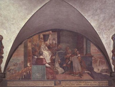 St. Antoninus Presents Himself to Pope Eugenius III as an Ambassador, Lunette by Bernardino Barbatelli Poccetti