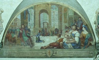 The Young St. Anthony Praying Before the Crucifix in the Town Square by Bernardino Barbatelli Poccetti