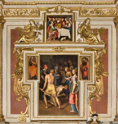 Chapel of Our Lady of the People, Second Span North Side, Decollation of the Baptist, On the Sides St. Peter and St. Paul, Banquet of Herod by Bernardino Campi
