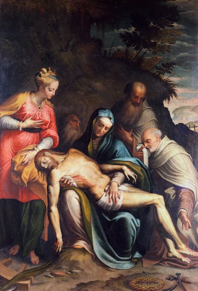 Pieta or Deposition of Christ with Saint Catherine of Alexandria and three prophets by Bernardino Campi