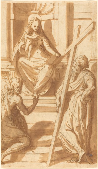 The Madonna and Child Enthroned with Saint John the Baptist and Saint Andrew by Bernardino India