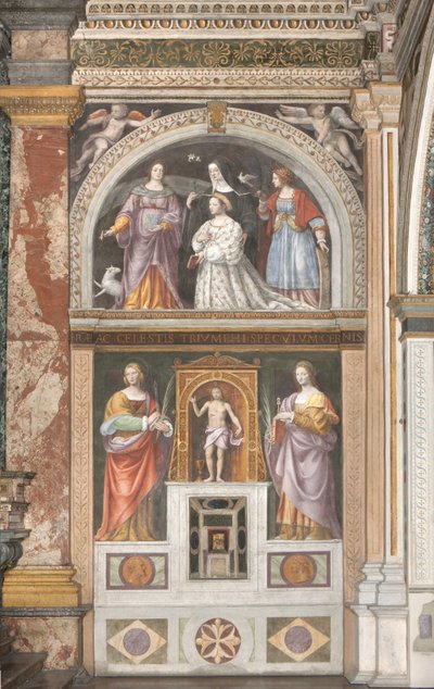 Ippolita Sforza with Saint Agnes and Saint Catherine and below Saint Apollonia and Saint Lucy, c.1522-25 (detail) by Bernardino Luini