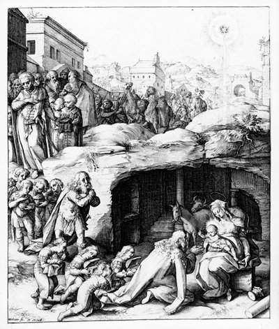 The Adoration of the Magi, engraved by Hendrik Goltzius by Bernardino Passeri