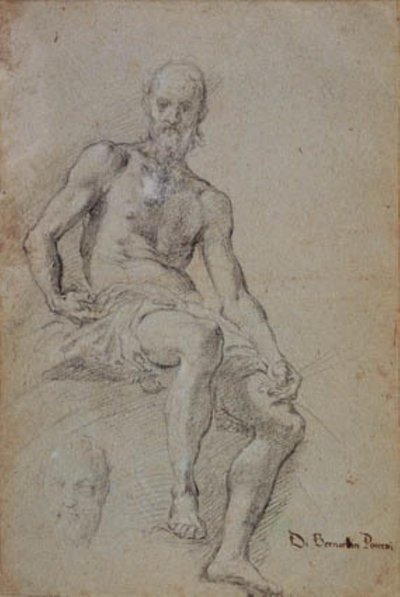 Seated Man Half Naked; at the Lower Right a Faint Study for His Head by Bernardino Poccetti