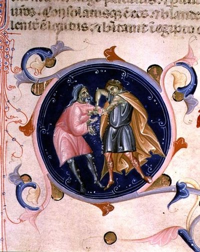 Miniature of Two Men Quarrelling, from the Bible of Charles V of Valois by Bernardino da Modena