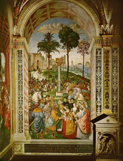 Aeneas Silvius Piccolomini Presents Emperor Friedrich III to His Bride, Eleanor of Portugal by Bernardino di Betto Pinturicchio