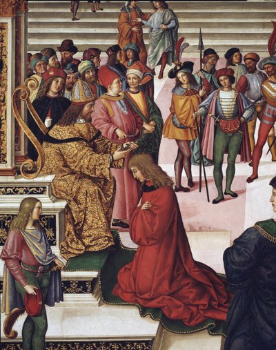 Enea Silvio Piccolomini (Pius II) Crowned Poet by Emperor Frederick III (Detail) by Bernardino di Betto Pinturicchio