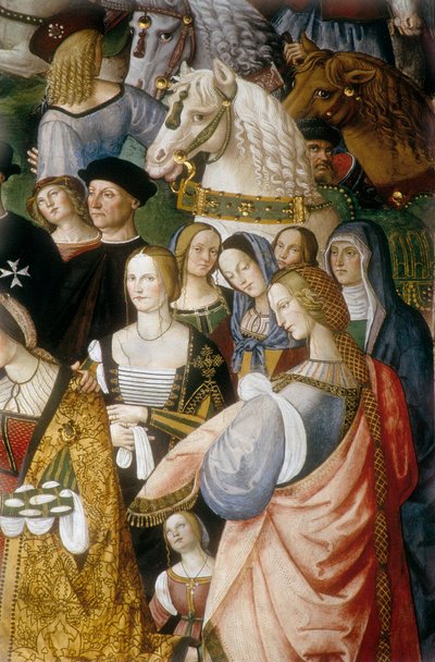 Enee Silvio Piccolomini presenting Eleonore of Portugal to Emperor Frederic III of the Holy Empire at the Camollia Gate in Siena (detail) by Bernardino di Betto Pinturicchio