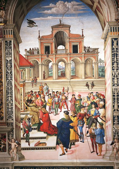 Enea Silvio Piccolomini being made poet laureate by Emperor Frederick III (detail) by Bernardino di Betto Pinturicchio
